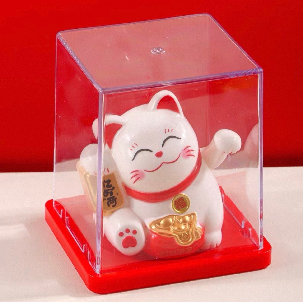 Witte gelukskat maneki neko 2 inch, zonne‑energie decor, Ophalen of Verzenden, Nieuw, Dier