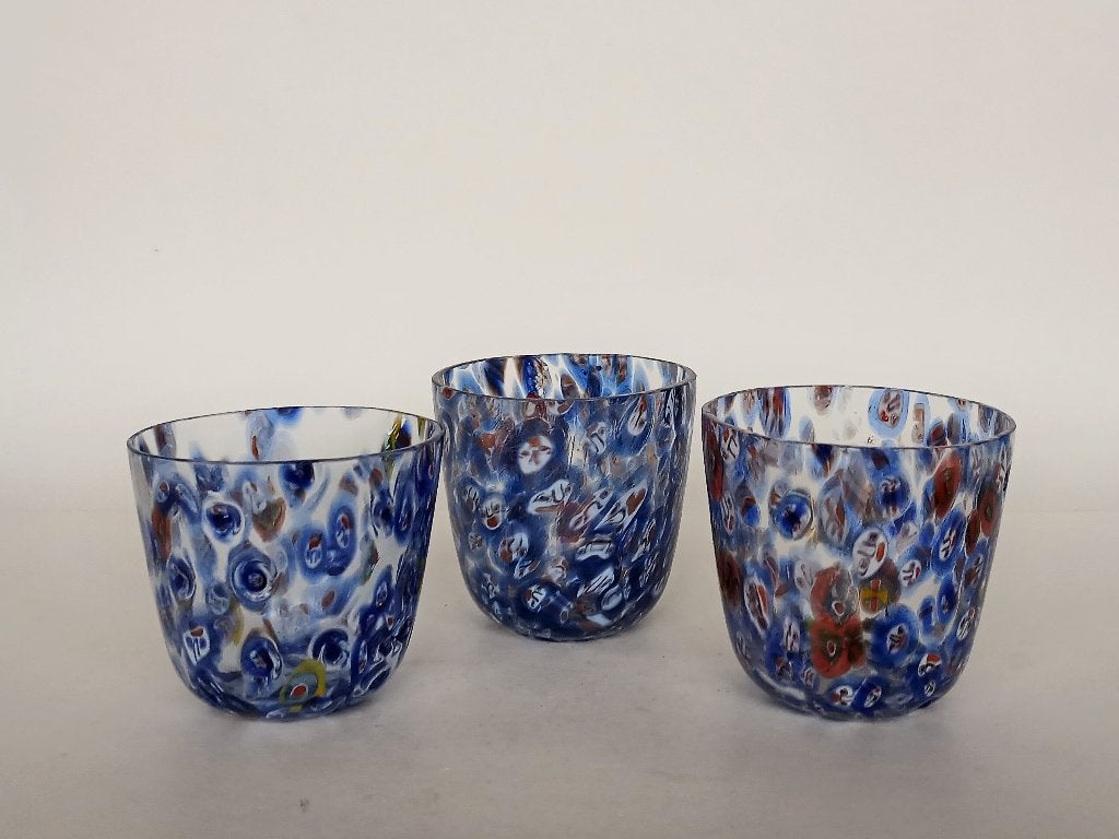 3 Drinkglazen Murano Millefiori Artglass, Ophalen of Verzenden