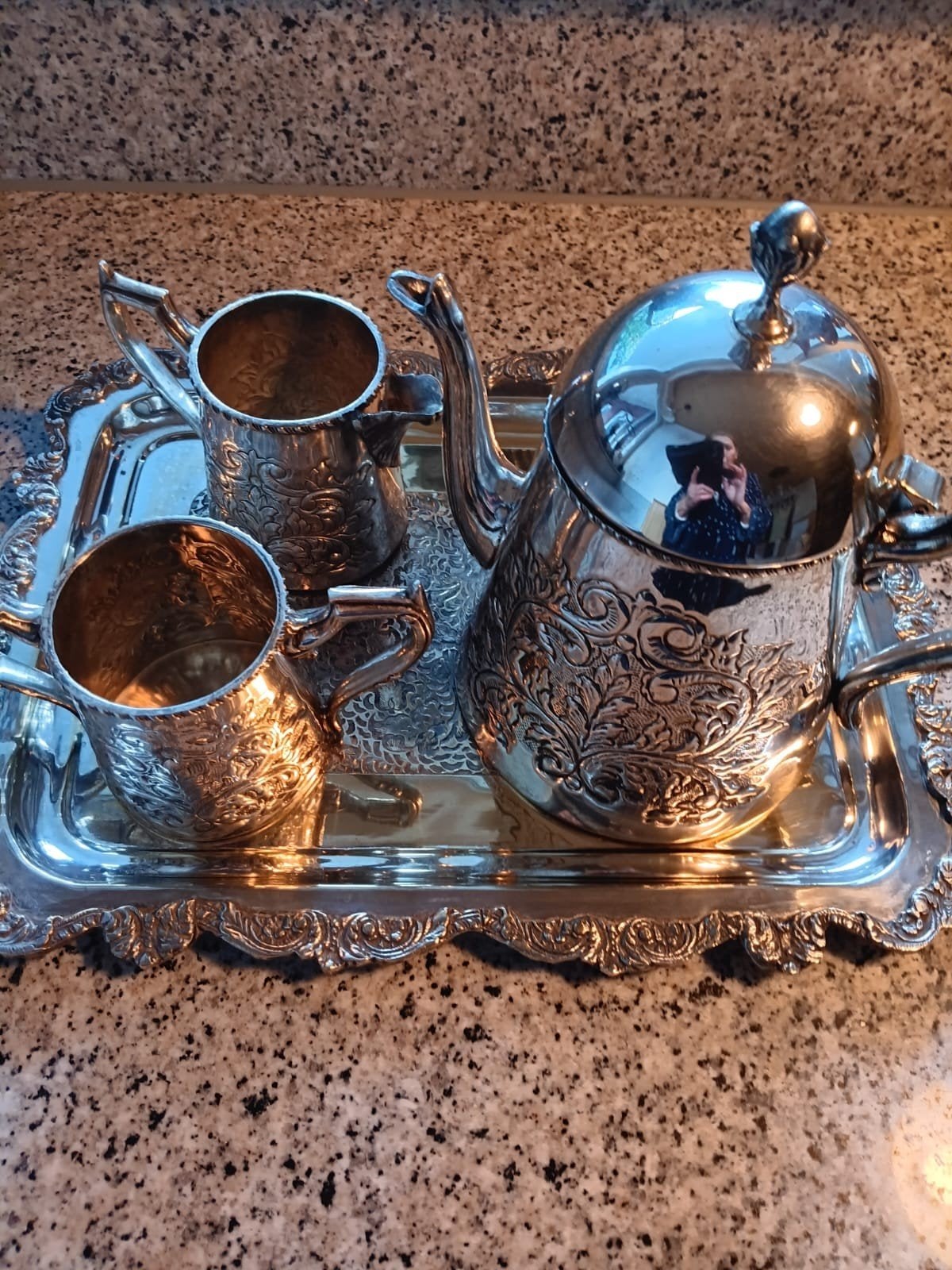 verzilverd thee servies., Ophalen of Verzenden