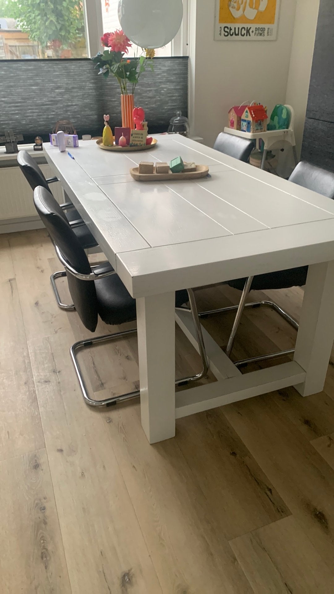 Witte gespoten klooster tafel, Ophalen, 50 tot 100 cm, Zo goed als nieuw, 150 tot 200 cm