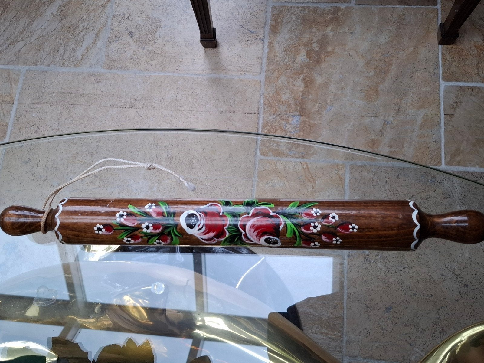 Vintage Houten Deegroller met Handgeschilderde Bloemen, Antiek en Kunst, Ophalen of Verzenden