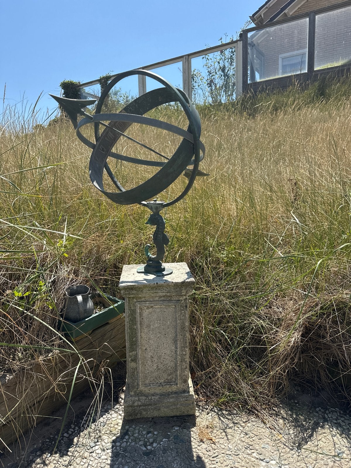 Armillarium Zonnewijzer met Zeepaardje Voet - Scandinavische, Antiek en Kunst, Ophalen of Verzenden