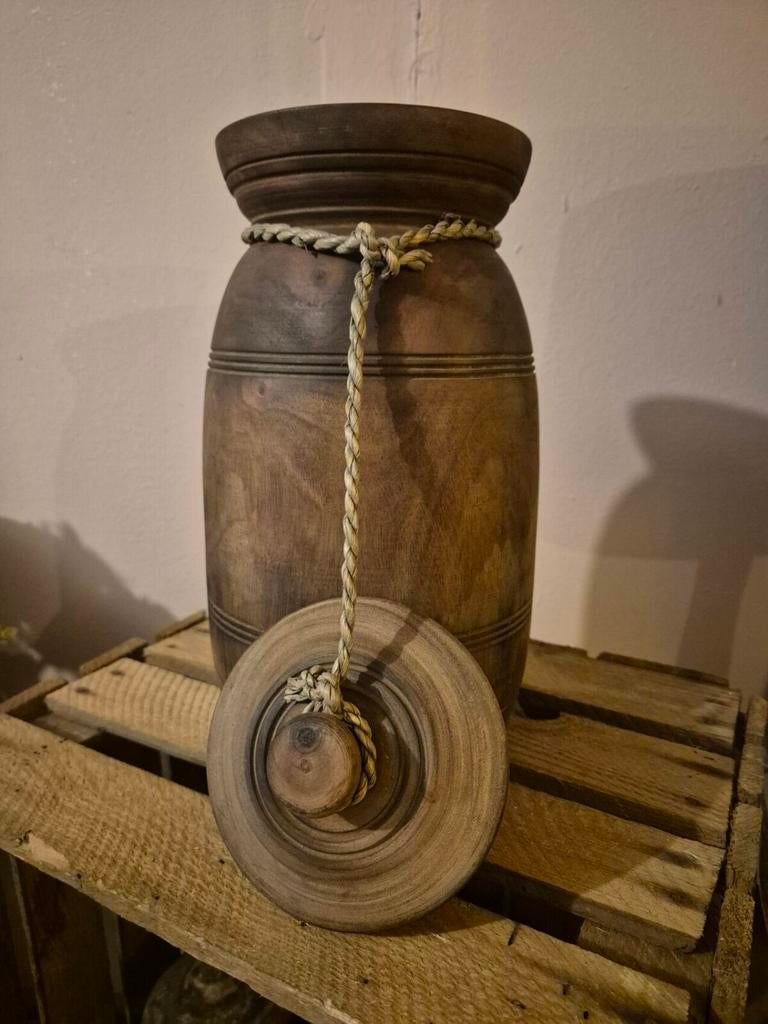 Sobere Nepalese houten pot met deksel - 34 cm, Overige kleuren, Niet van toepassing, Niet van toepassing, Nieuw
