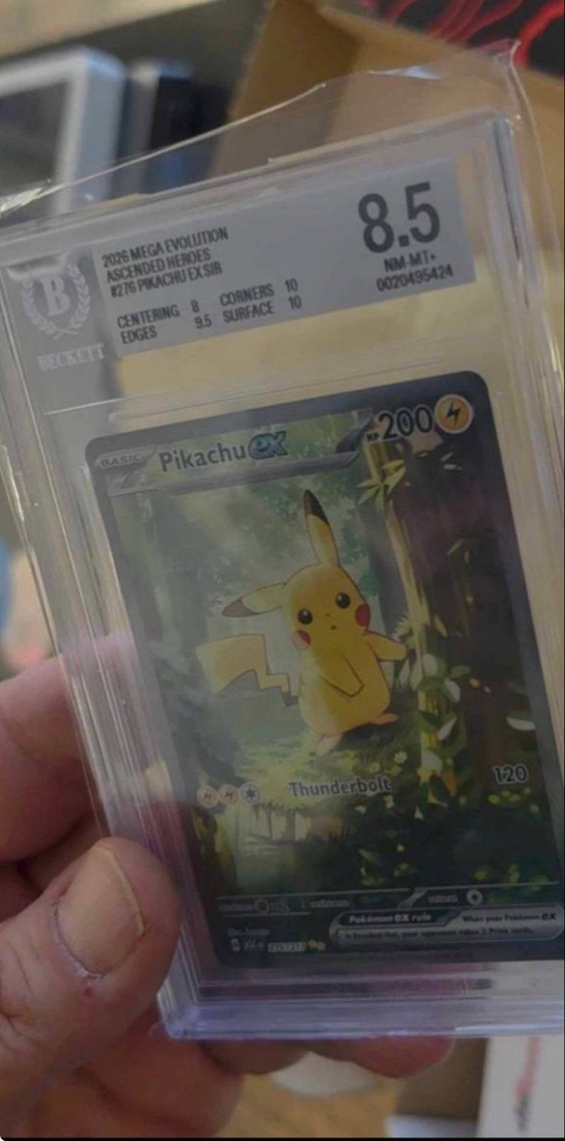 Pikachu EX SIR #276 Mega Evolution Beckett 8.5 Pokémon Kaart, Ophalen of Verzenden, Zo goed als nieuw, Losse kaart