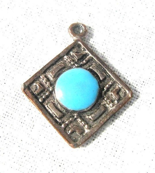 Vintage hanger ruit met Turkoois en bewerkte achterkant (55), Ophalen, Blauw, Overige materialen