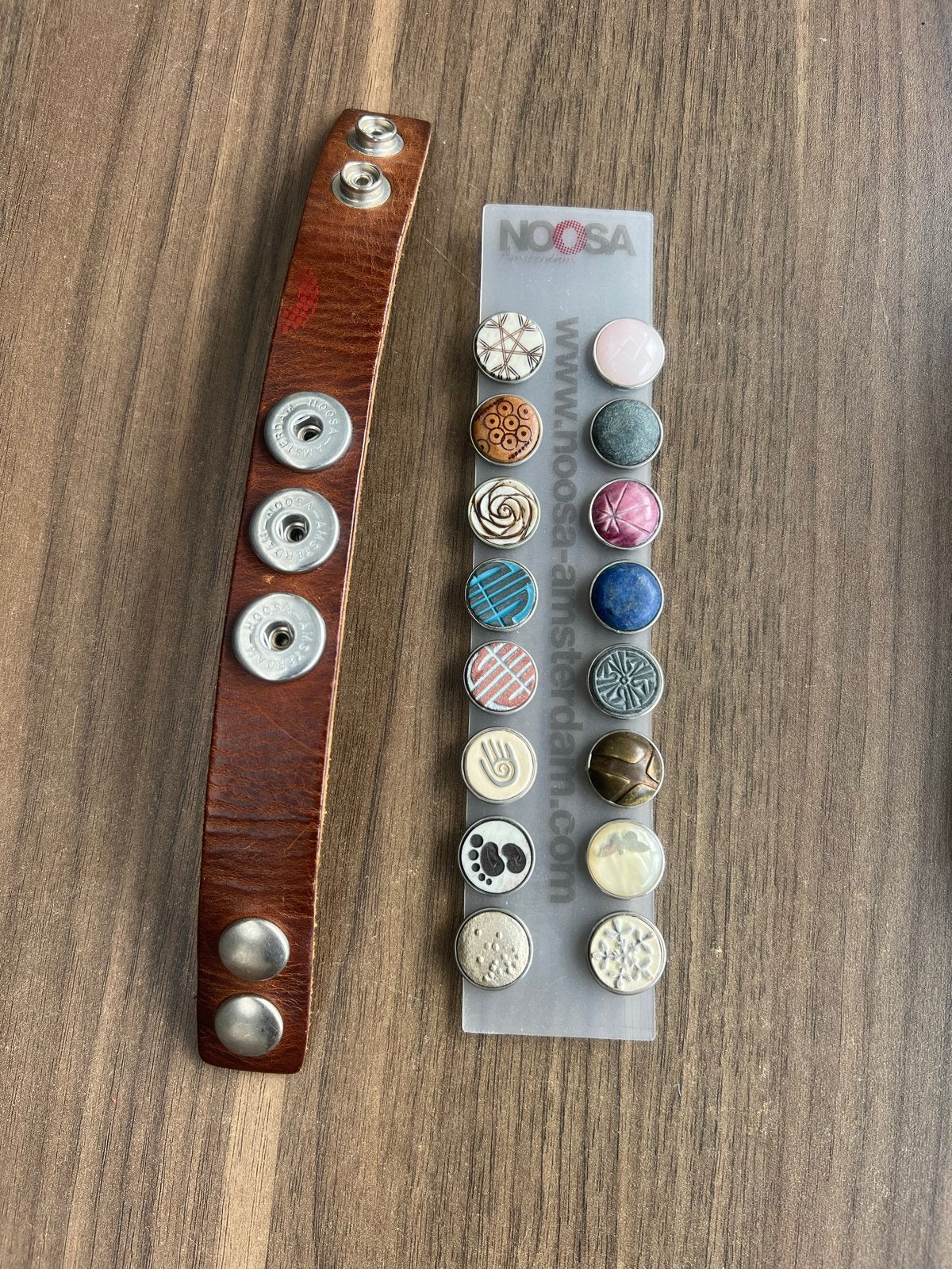 Noosa Amsterdam armband incl. 10 chunks - maat M, Gebruikt, Bruin, Leer, Ophalen of Verzenden
