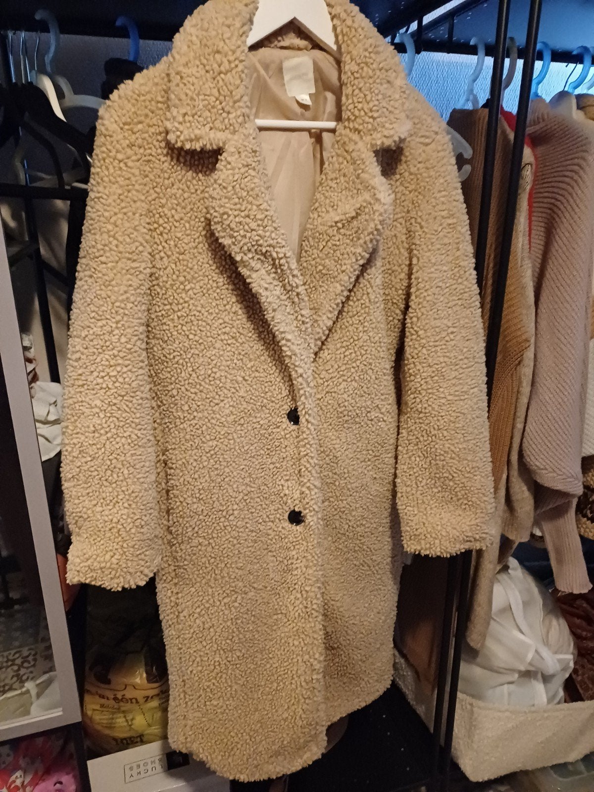Teddy jas beige 40 L fake fur jas + gratis bikerjack, Ophalen of Verzenden, Nieuw, Maat 38/40 (M), Beige
