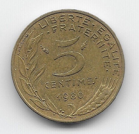 Frankrijk 5 centimes 1980 KM# 933, Ophalen of Verzenden, Frankrijk, Losse munt