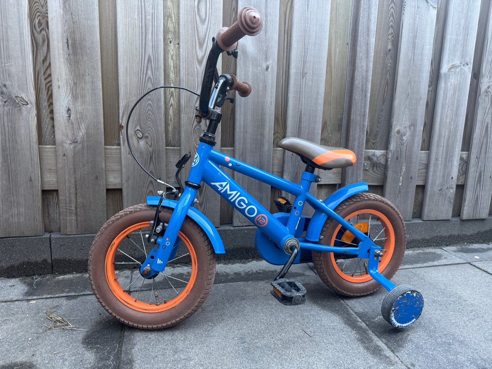 Amigo Kinderfiets Blauw 12” met Zijwieltjes, Fietsen en Brommers, Zijwieltjes, Gebruikt, Velgrem, Ophalen of Verzenden
