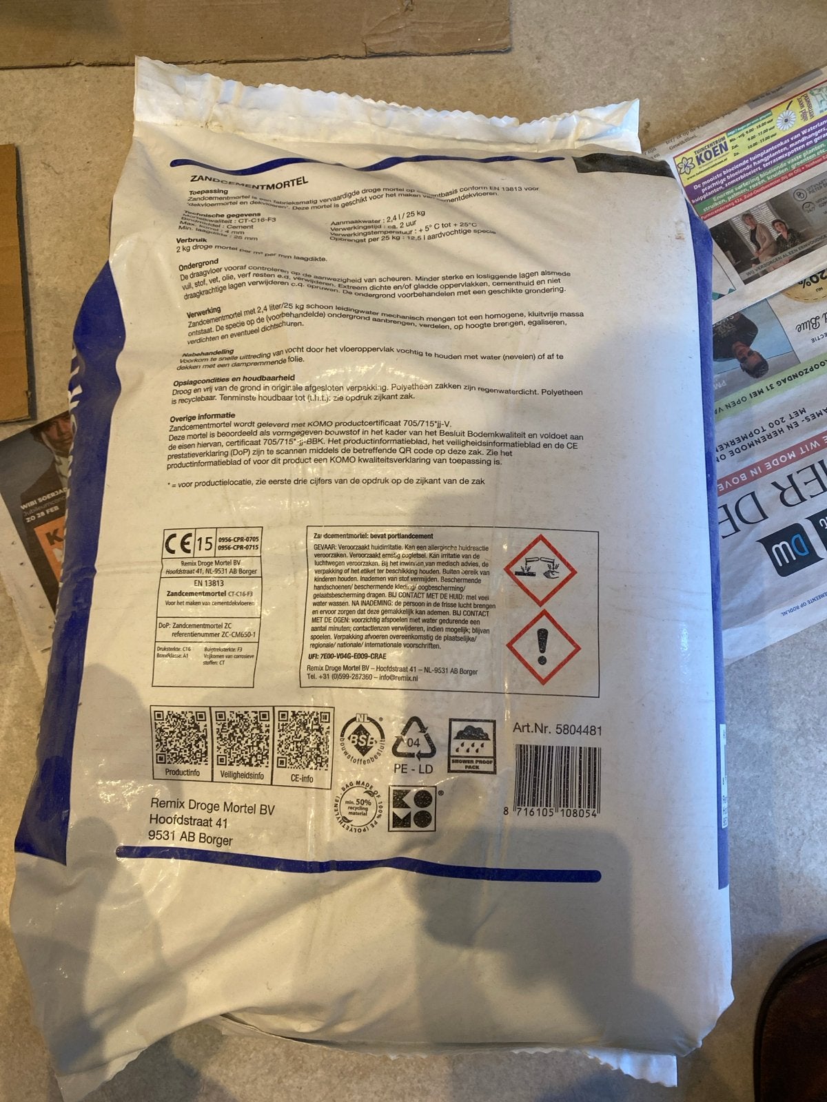 2x Zandcementmortel 25 kg - Remix Droge Mortel, Doe-het-zelf en Verbouw, Ophalen, Nieuw