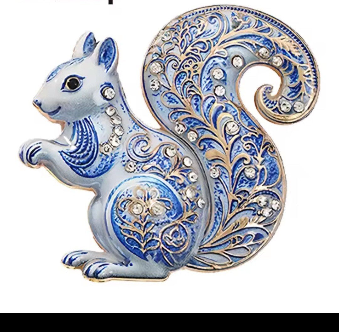 Nieuwe Eekhoorn Broche met Strass - Blauw/Goud, Ophalen, Overige materialen, 4 tot 7 cm, Blauw