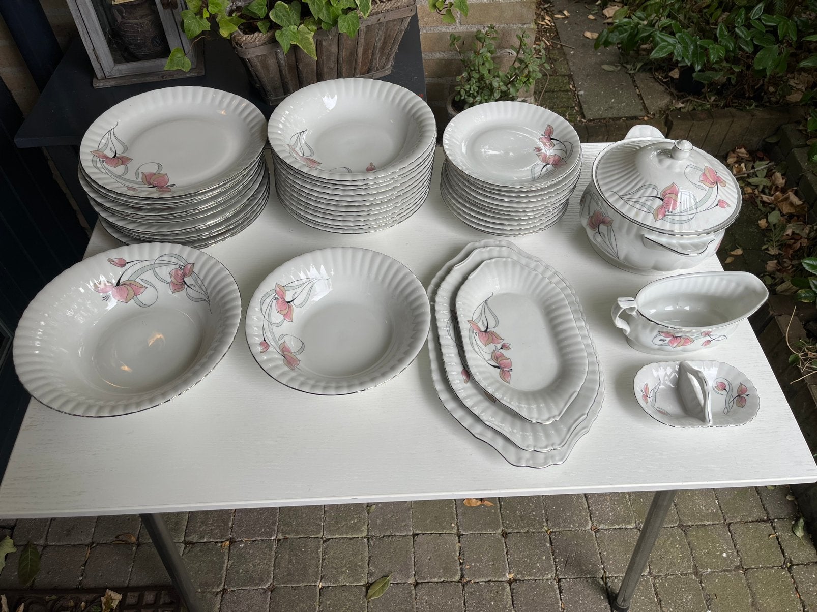 12-Persoons Vintage Servies – Chodzież 'Magnolia' - Puntgaaf, Antiek en Kunst, Ophalen of Verzenden