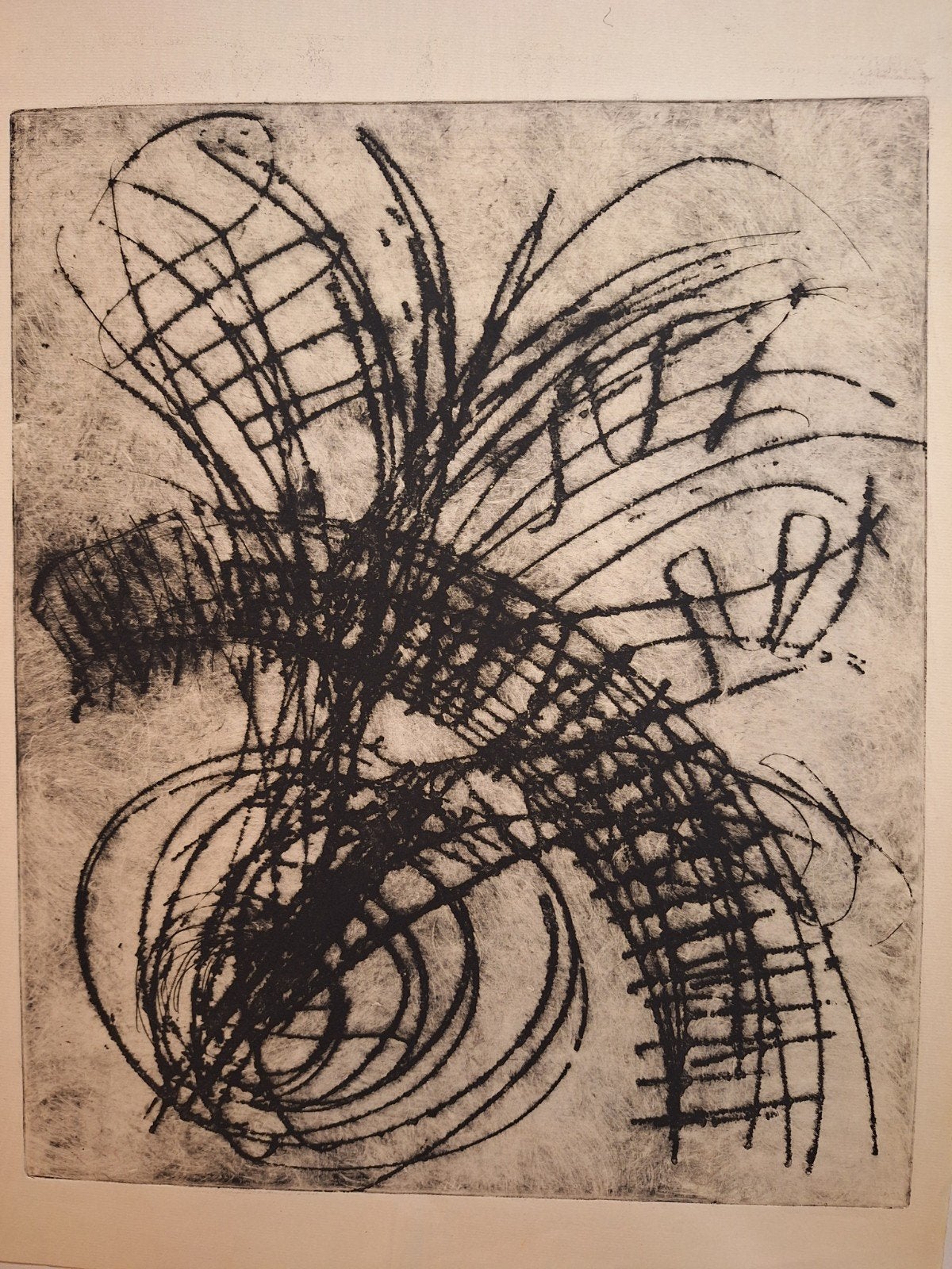 Abstracte Ets van Onbekende Kunstenaar, Ophalen of Verzenden, Ets, Origineel, 1950 - 1999