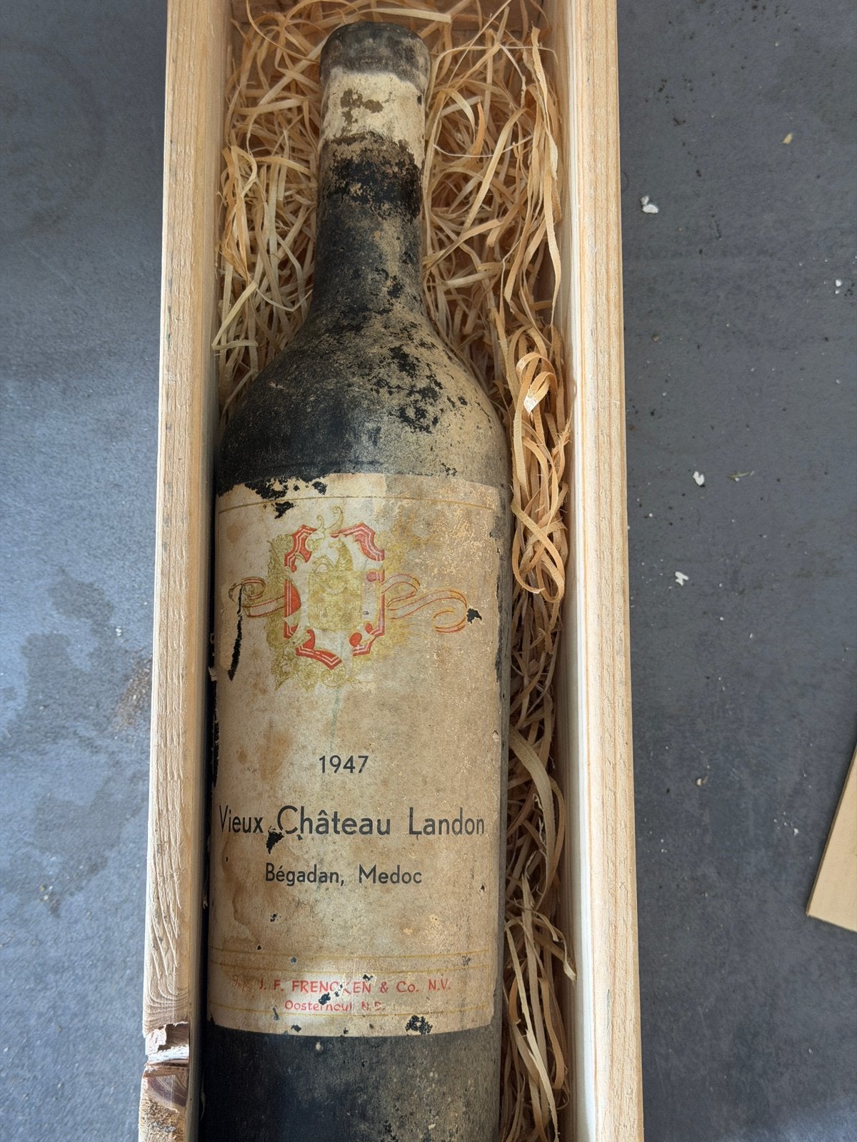 Wijnfles 1947, Vieux Chateau Landon, Bégadan, Médoc, Gebruikt, Frankrijk, Ophalen of Verzenden, Rode wijn