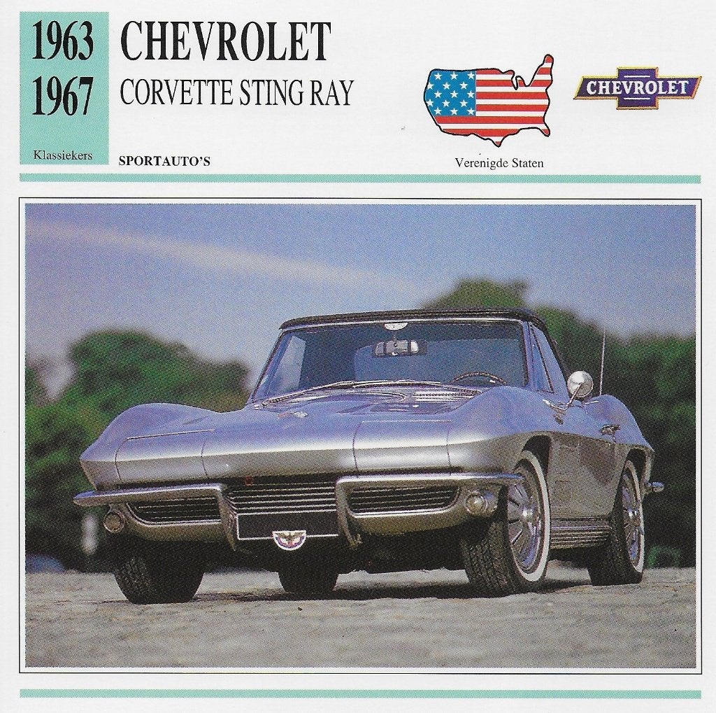 Ki1 autokaart chevrolet corvette sting ray ( 1963 ) - -, Ophalen of Verzenden, Zo goed als nieuw, Auto's