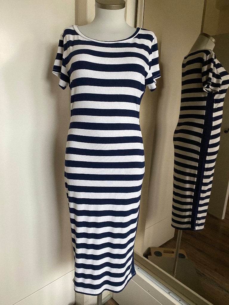 zomerjurk G.. Ricceri XL 42/44 blauw/wit, Kleding | Dames, Jurken, Blauw, Maat 42/44 (L), Ophalen of Verzenden, Zo goed als nieuw