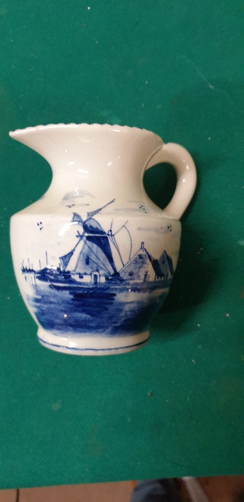 kannetje /vaasje delfts blauw keramiek met molen motief, Ophalen of Verzenden