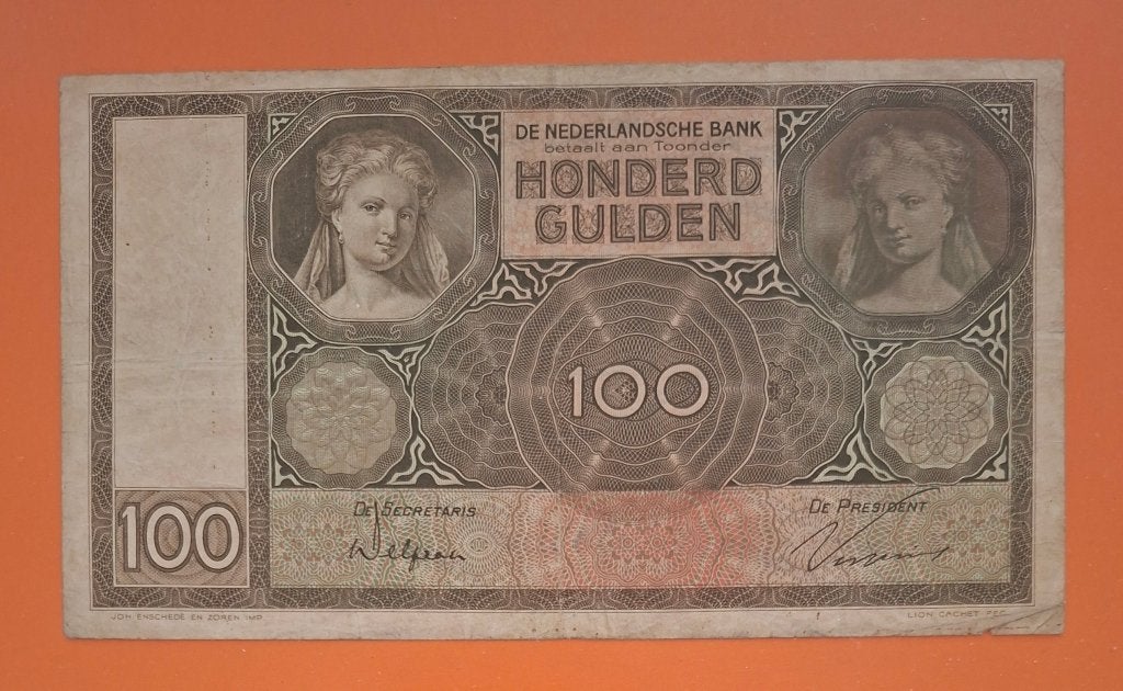 Bankbiljet 100 gulden1931 Luitspelende vrouw, cat. PL97.a, Postzegels en Munten, Bankbiljetten | Nederland, Los biljet, 100 gulden
