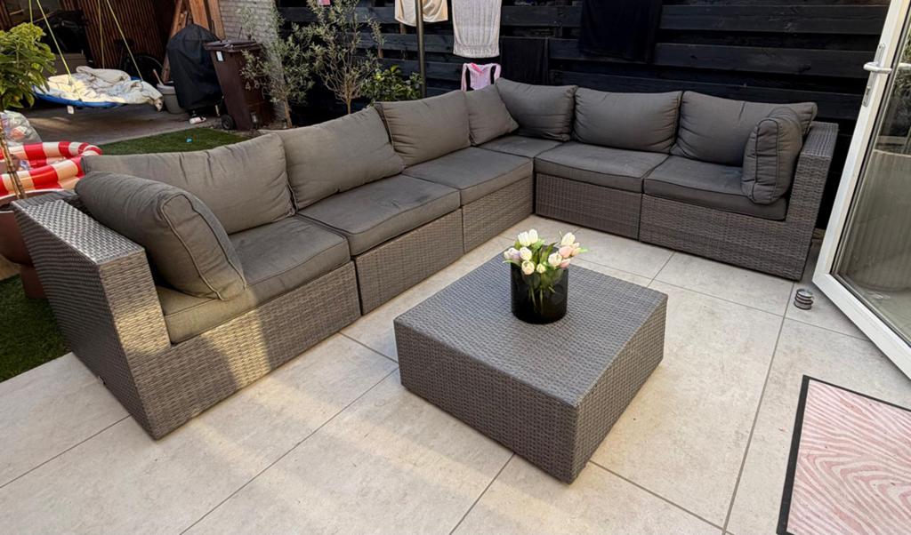 Forza Furniture loungeset 6 zits + poef, Ophalen, 6 zitplaatsen, Loungeset, Wicker