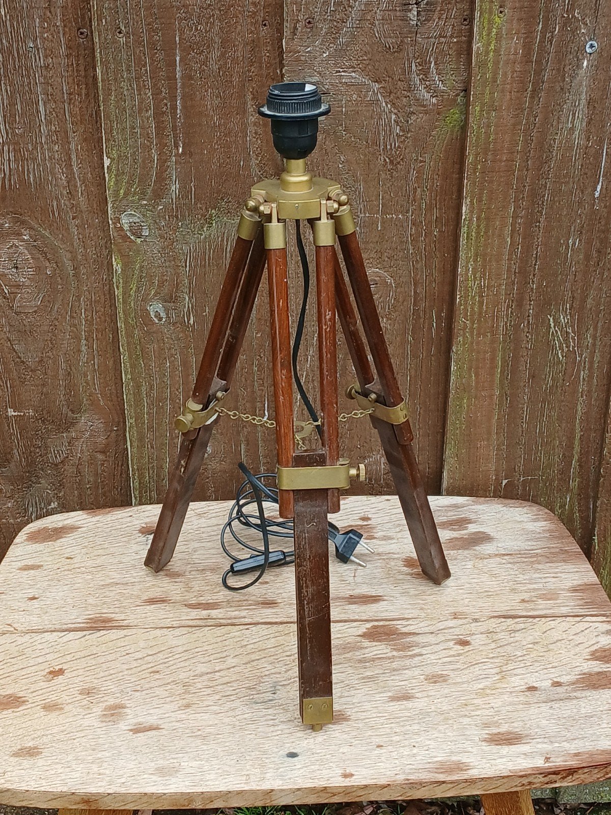 Vintage Statief Lamp - Houten en Messing, Antiek en Kunst, Ophalen of Verzenden