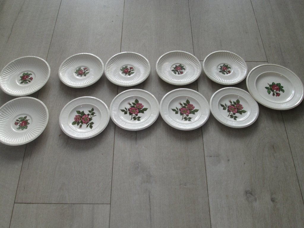 Wedgwood Briar Rose en Moss Rose bordjes  - 11 stuks, Vintage, Nieuw, Ophalen of Verzenden, Kop(pen) en/of Schotel(s)