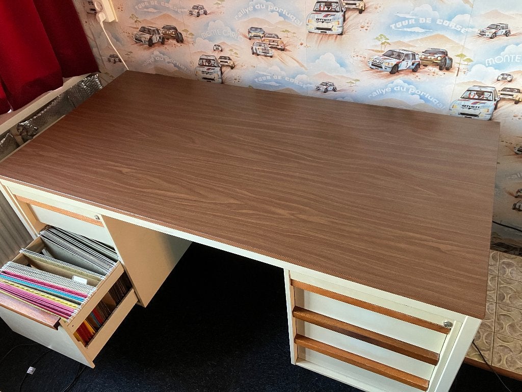 vintage buro bureau massief zwaar ladekast met sleutels, Ophalen, Met lades, Gebruikt, 150 cm