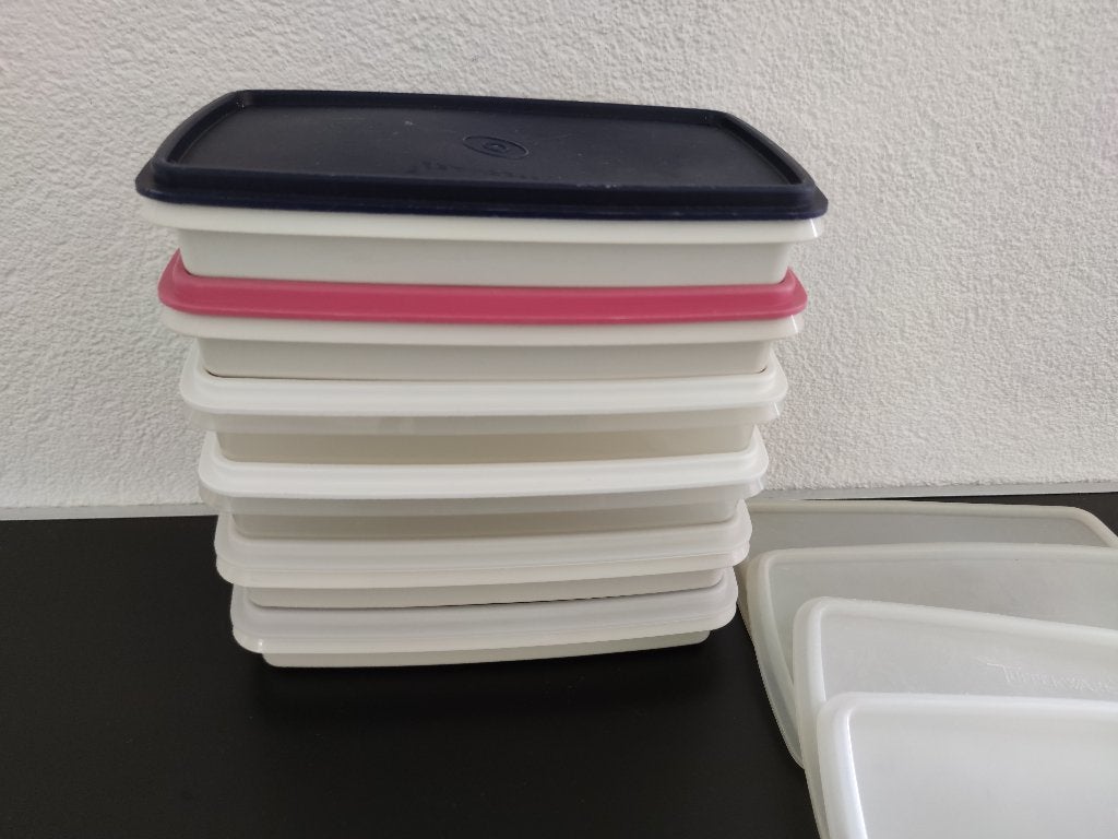 Tupperware 6x Platte bakjes, lunch vleeswaren, extra deksels, Ophalen of Verzenden, Wit, Bak of Kom