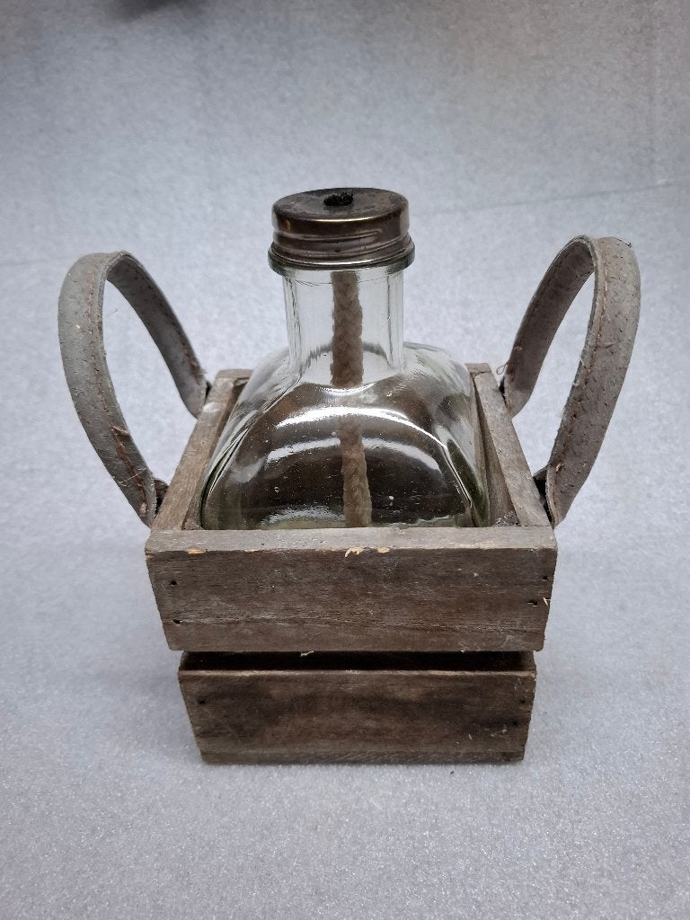 Uniek Decoratieve olielamp in houten kistje, Huis en Inrichting, Ophalen, Gebruikt, Glas, Windlicht