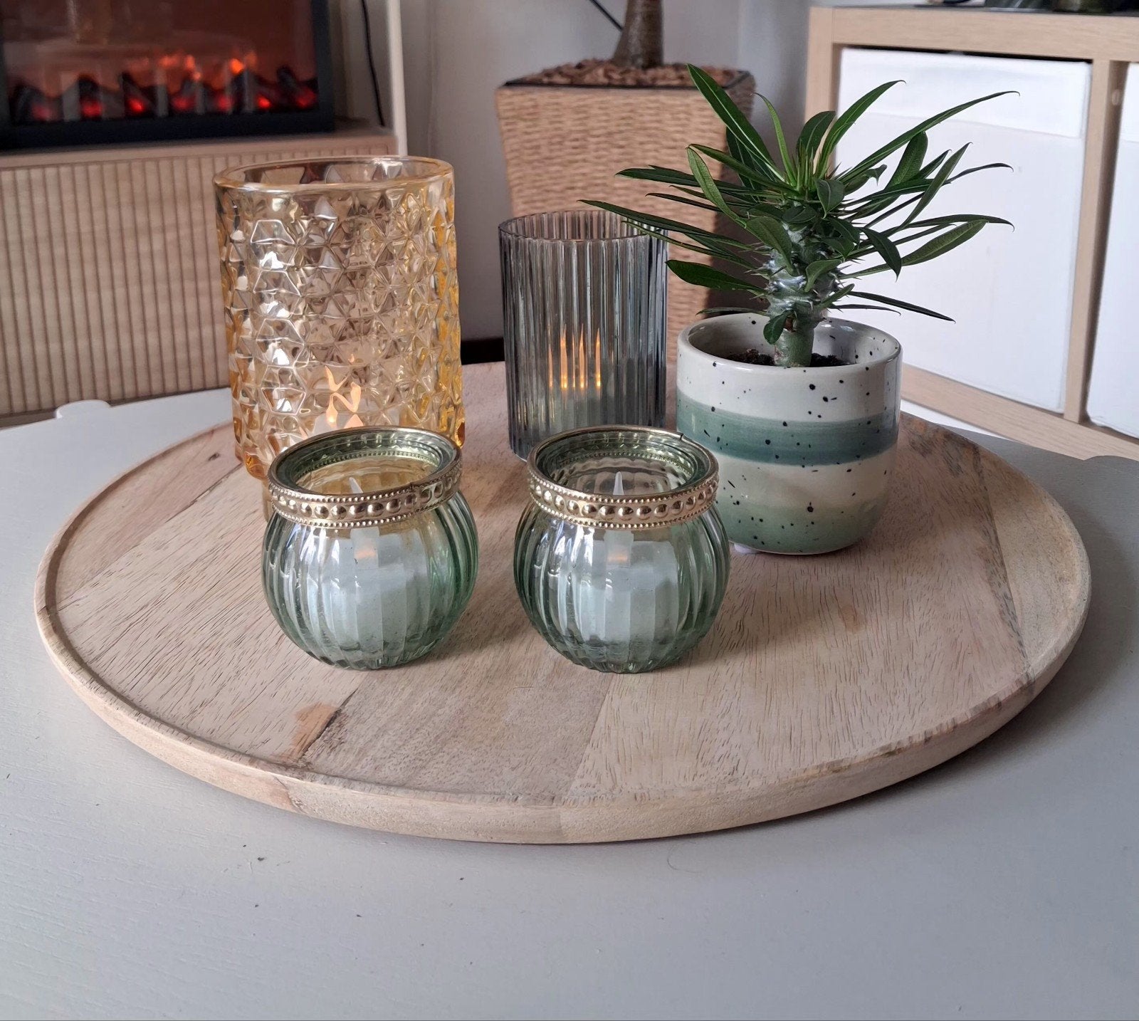 houten plateau incl. assecoires groen, geel, Ophalen, Nieuw, Groen, Glas