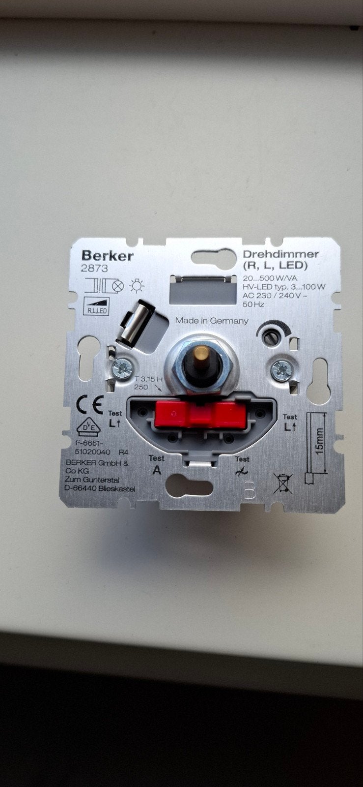 Berker 2873 Draaidimmer (R, L, LED) 20-500W, Doe-het-zelf en Verbouw, Ophalen of Verzenden, Nieuw, Berker, Dimmer