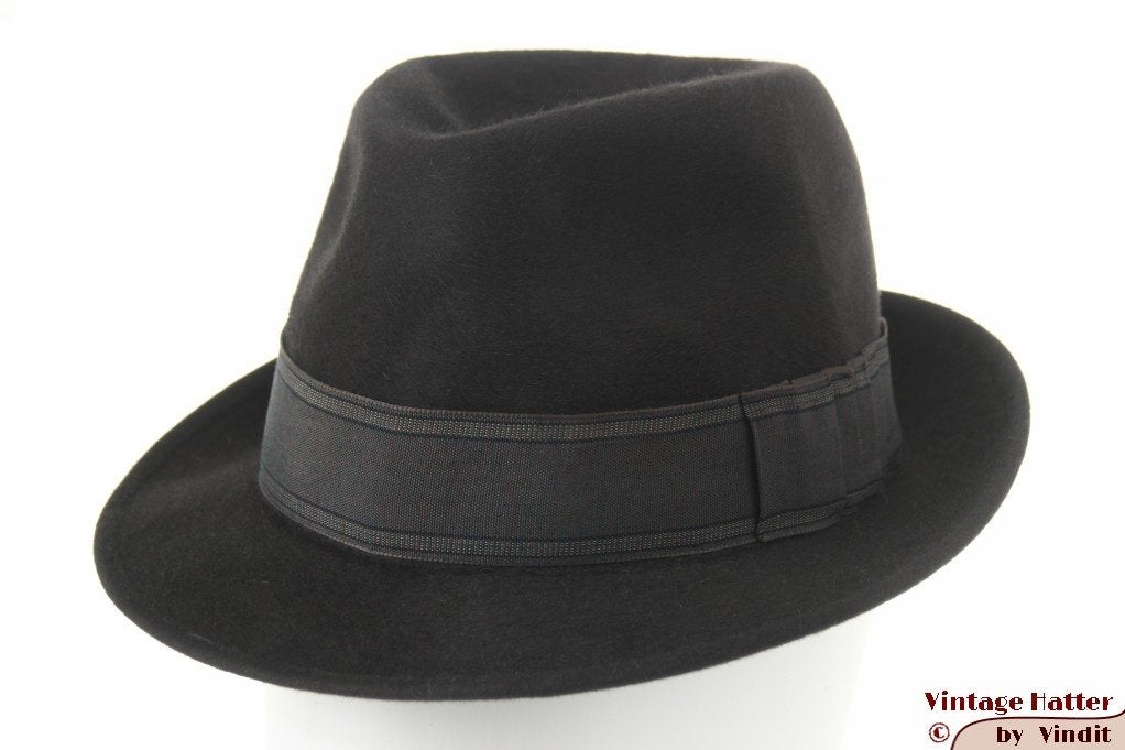 Vintage Gleufhoed Panizza donker grijs kort haarvilt 56, Hoed, Ophalen of Verzenden, Panizza, 57 cm (M, 7⅛ inch) of minder