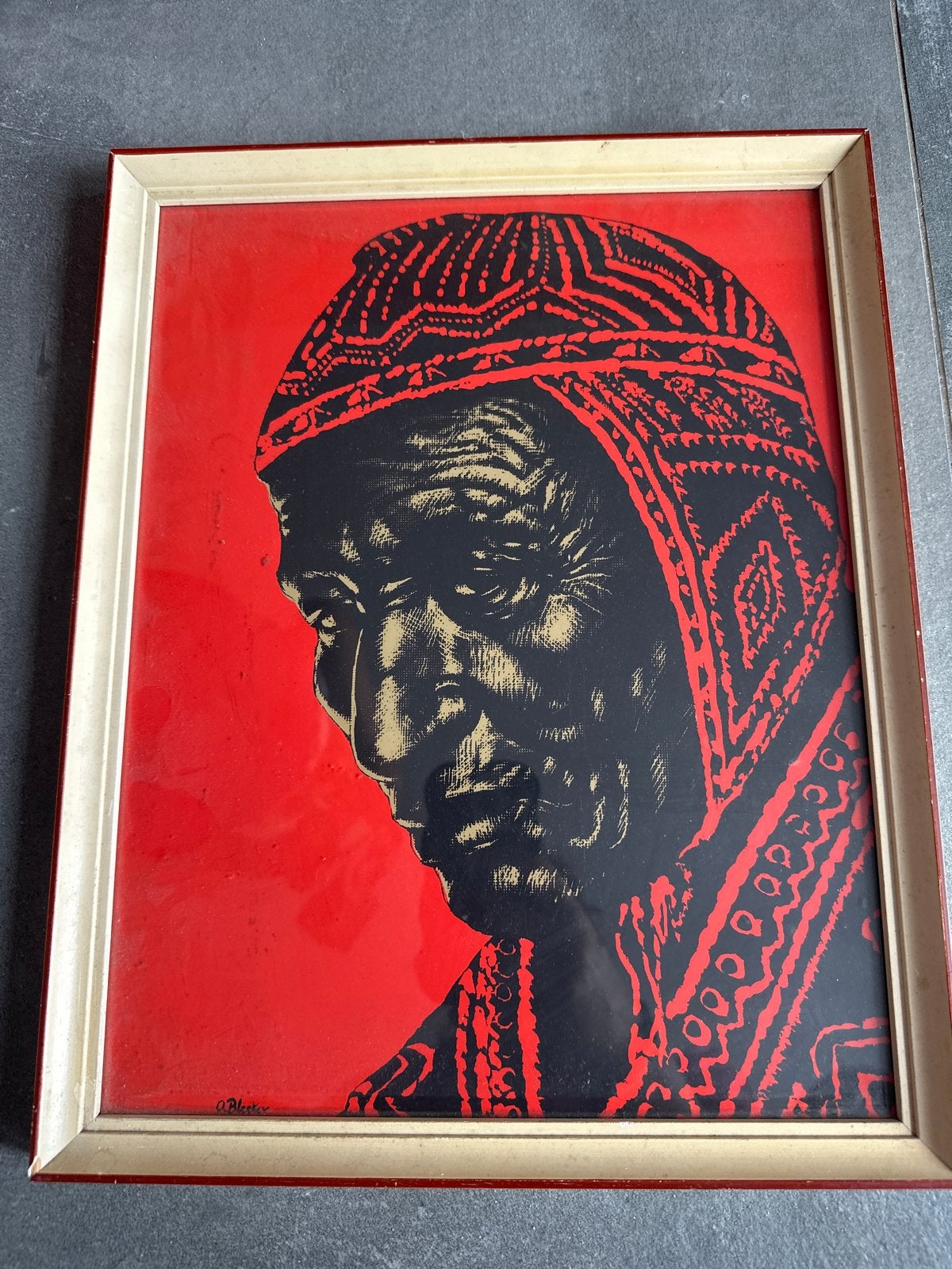 Opvallend Portret: Man met Hoofddeksel - O. Bleeker, Ophalen, Papier/karton, Print, Gesigneerd