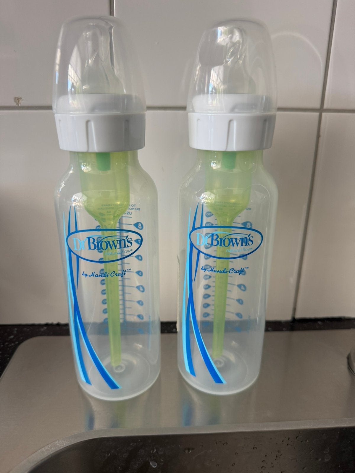 2 drinkflessen Dr Brown’s 250 ml, Ophalen, Zo goed als nieuw, Babyfles, Dr. Brown's