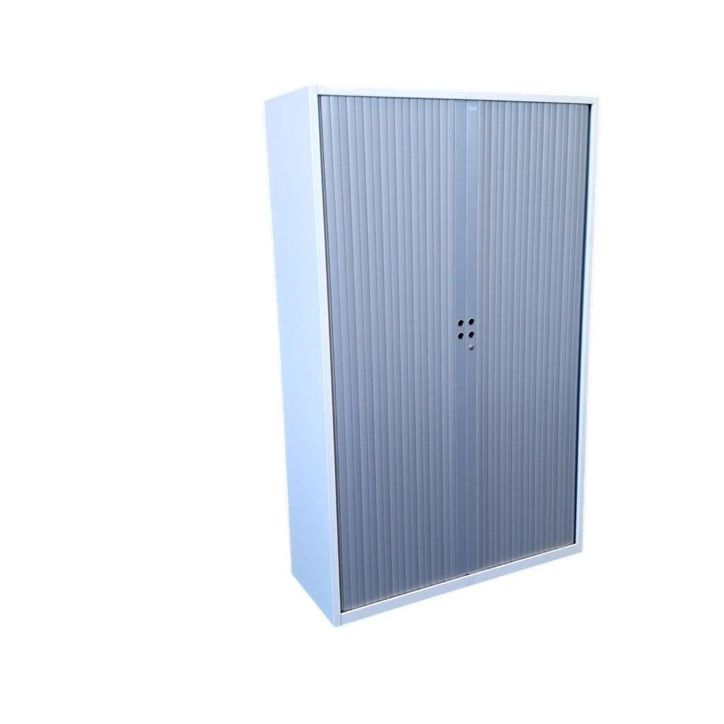 Gispen Meta Roldeurkast Zilvergrijs Wit H195xB120xD47, 100 tot 150 cm, Ophalen of Verzenden, Meerdere deuren, 150 tot 200 cm