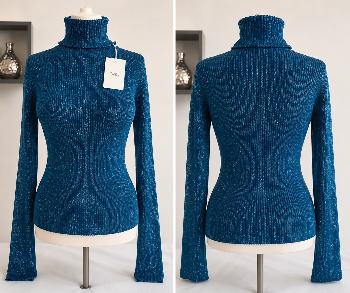 Chique glitter coltrui in petrolblauw, Kleding | Dames, Ophalen, Nieuw, Maat 42/44 (L), Blauw