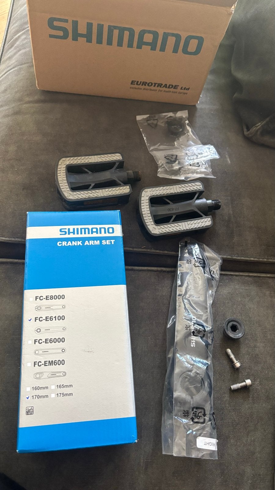 Shimano FC-E6100 Crank Arm Set met Pedalen, Nieuw, Aluminium, Ophalen, Elektrische fiets