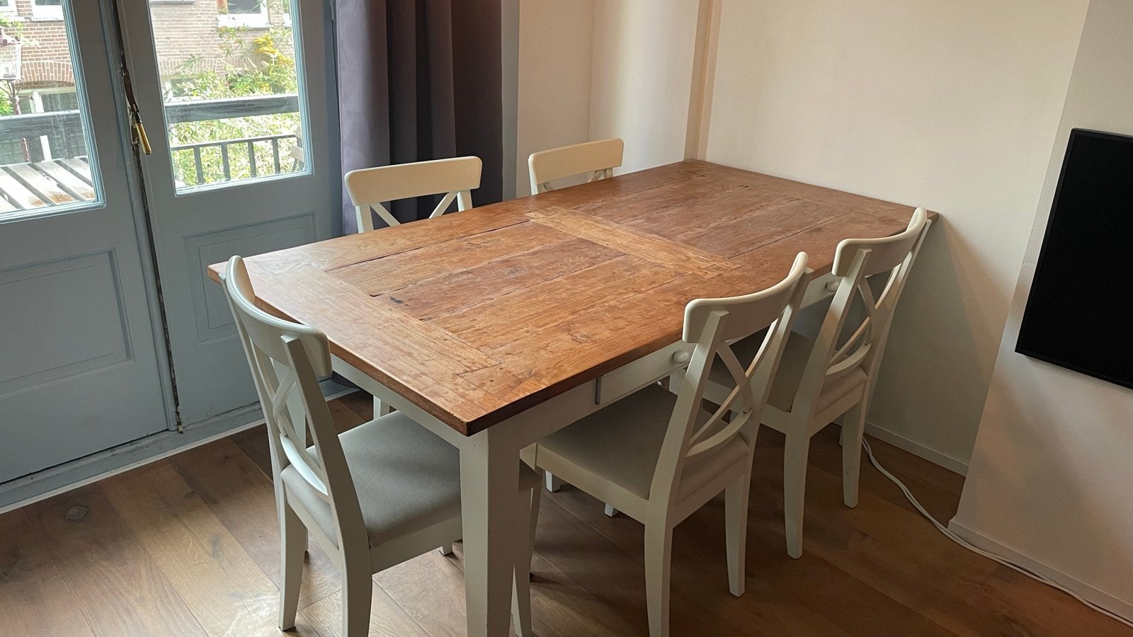 Houten eettafel (evt +5 stoelen), Ophalen, Gebruikt, 50 tot 100 cm, 150 tot 200 cm
