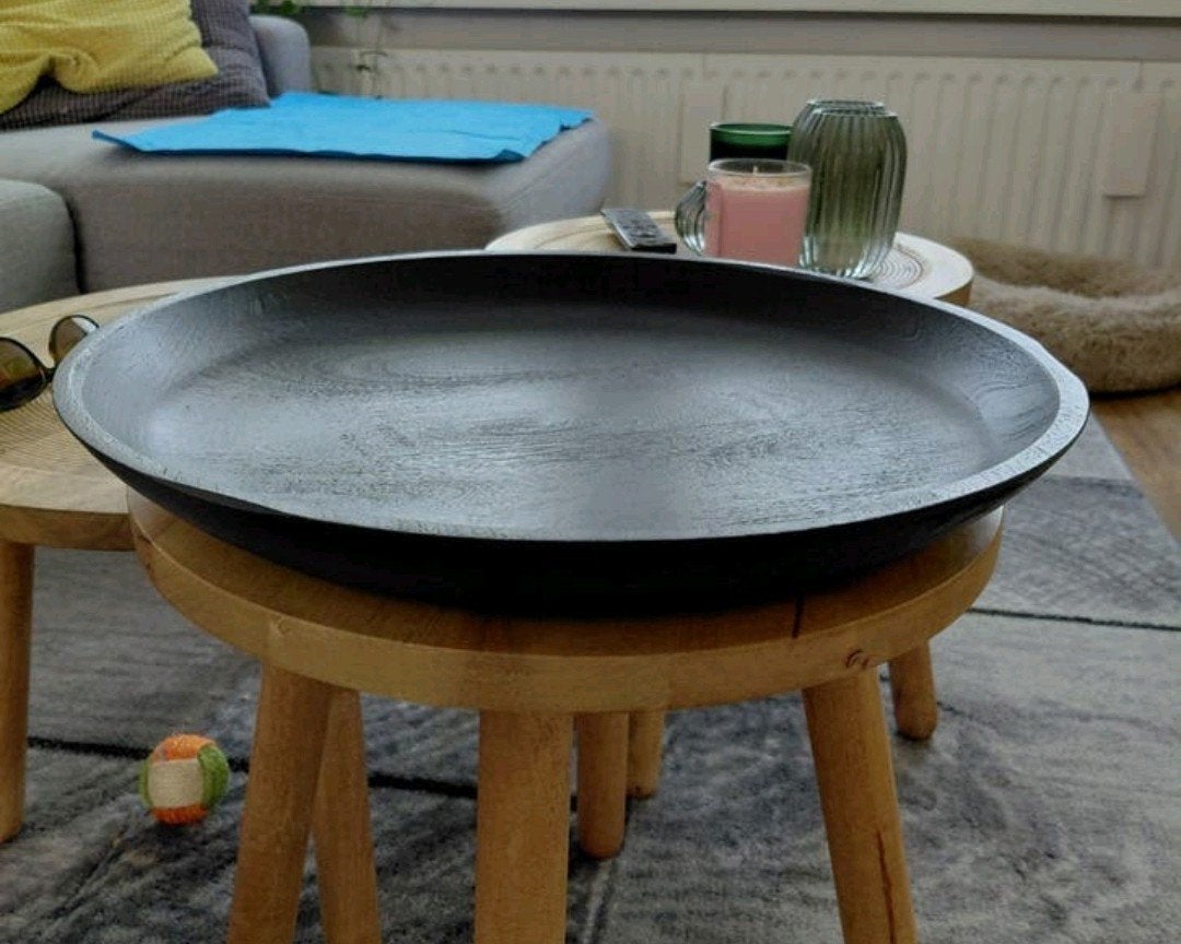 Zwarte houten schaal - diameter 47cm, Huis en Inrichting, Woonaccessoires | Schalen en Manden, Ophalen, Schaal, Rond, Zo goed als nieuw