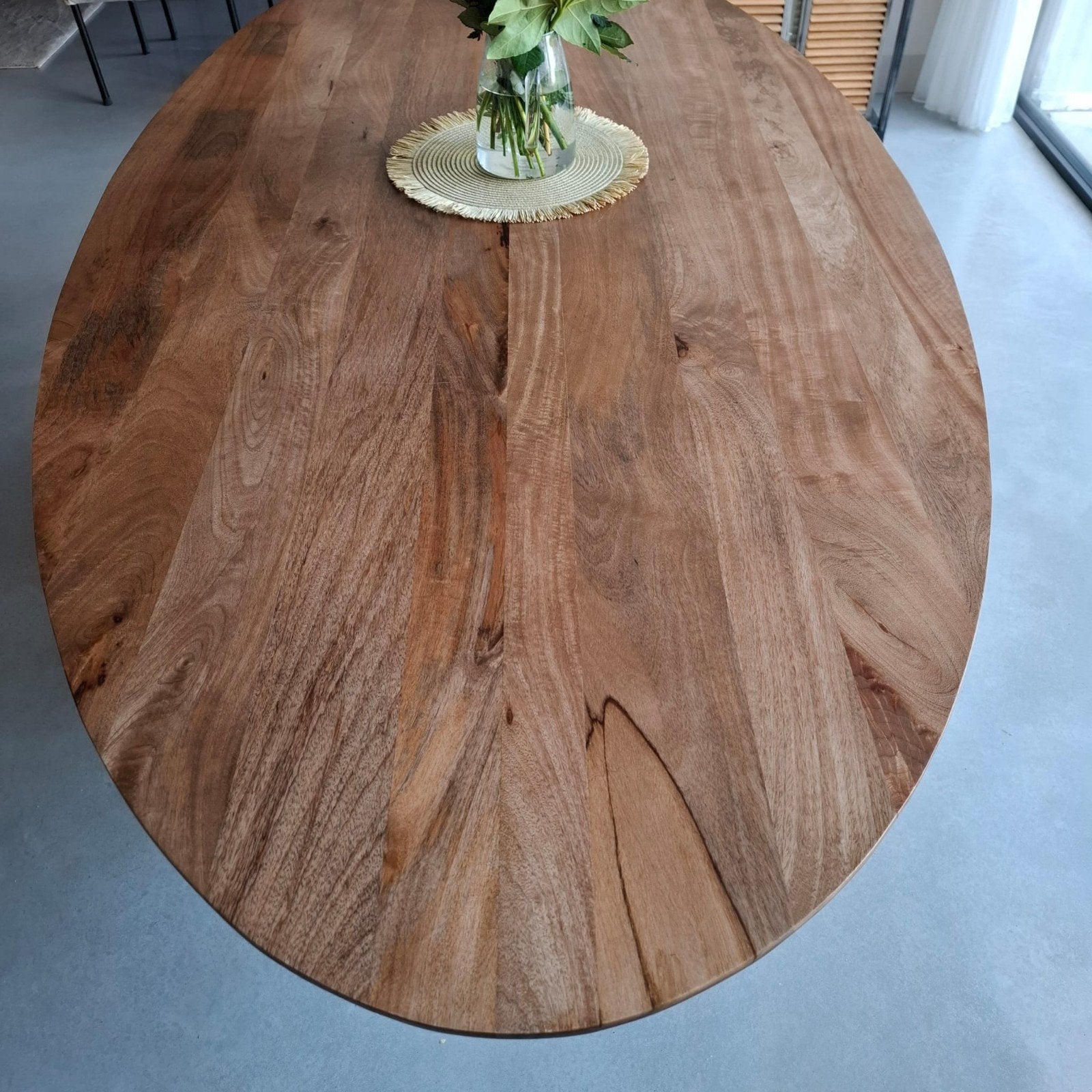 grote ovale keuken tafel mango hout 240cm, Ophalen, 100 tot 150 cm, 200 cm of meer, Zo goed als nieuw