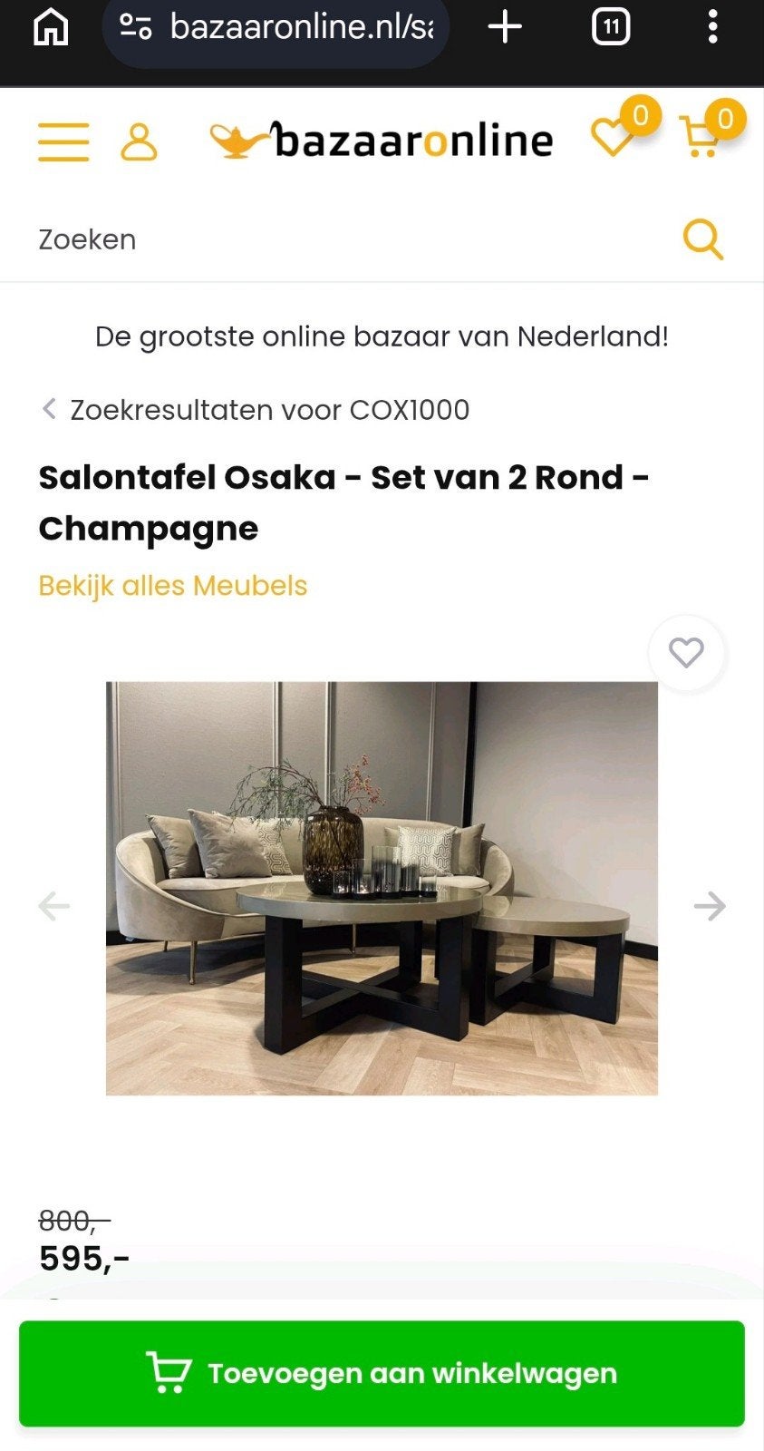Salontafel Osaka - Set van 2 Rond - Champagne, Ophalen of Verzenden, Rond, 50 tot 100 cm, 50 tot 100 cm