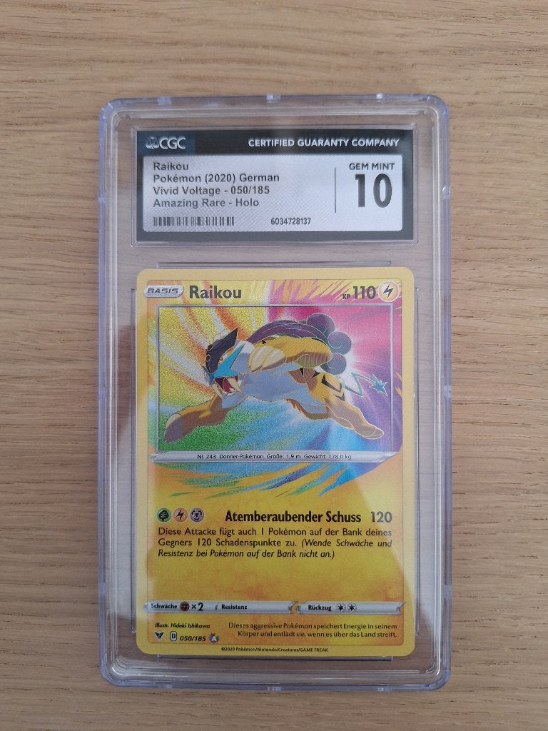 Raikou 50 Pokémon Kaart CGC 10 Gem Mint Vivid Voltage Holo, Ophalen of Verzenden, Nieuw, Losse kaart, Foil