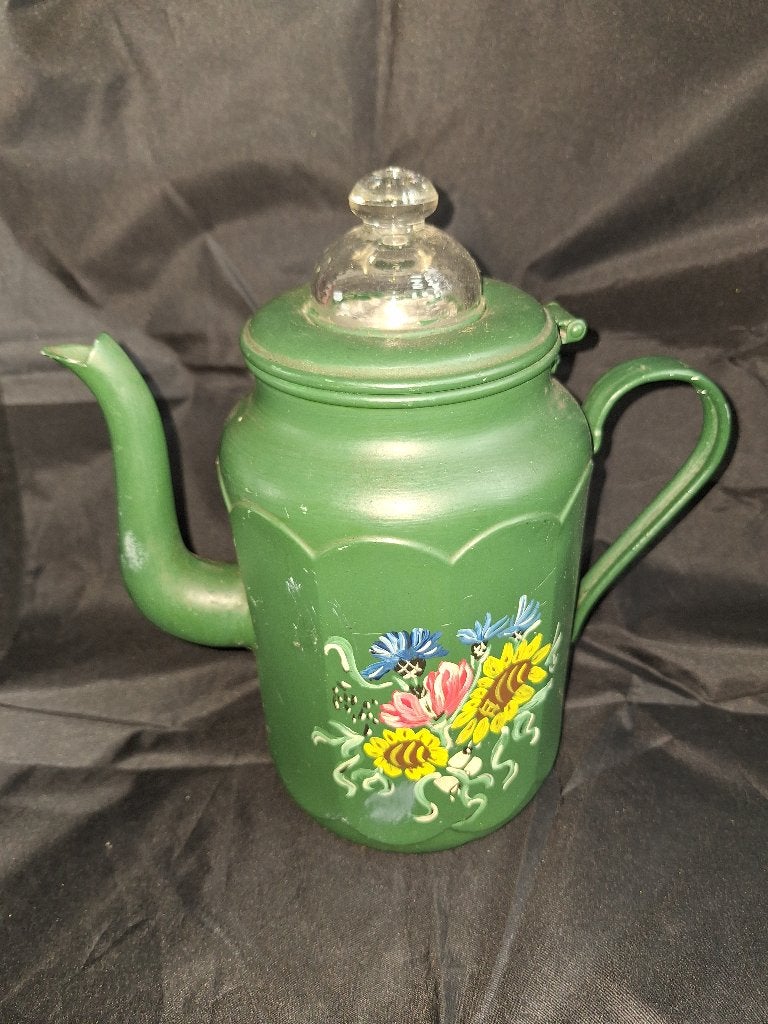 Oude Beschilderde Koffiepercolator met de hand geschilderd, Ophalen