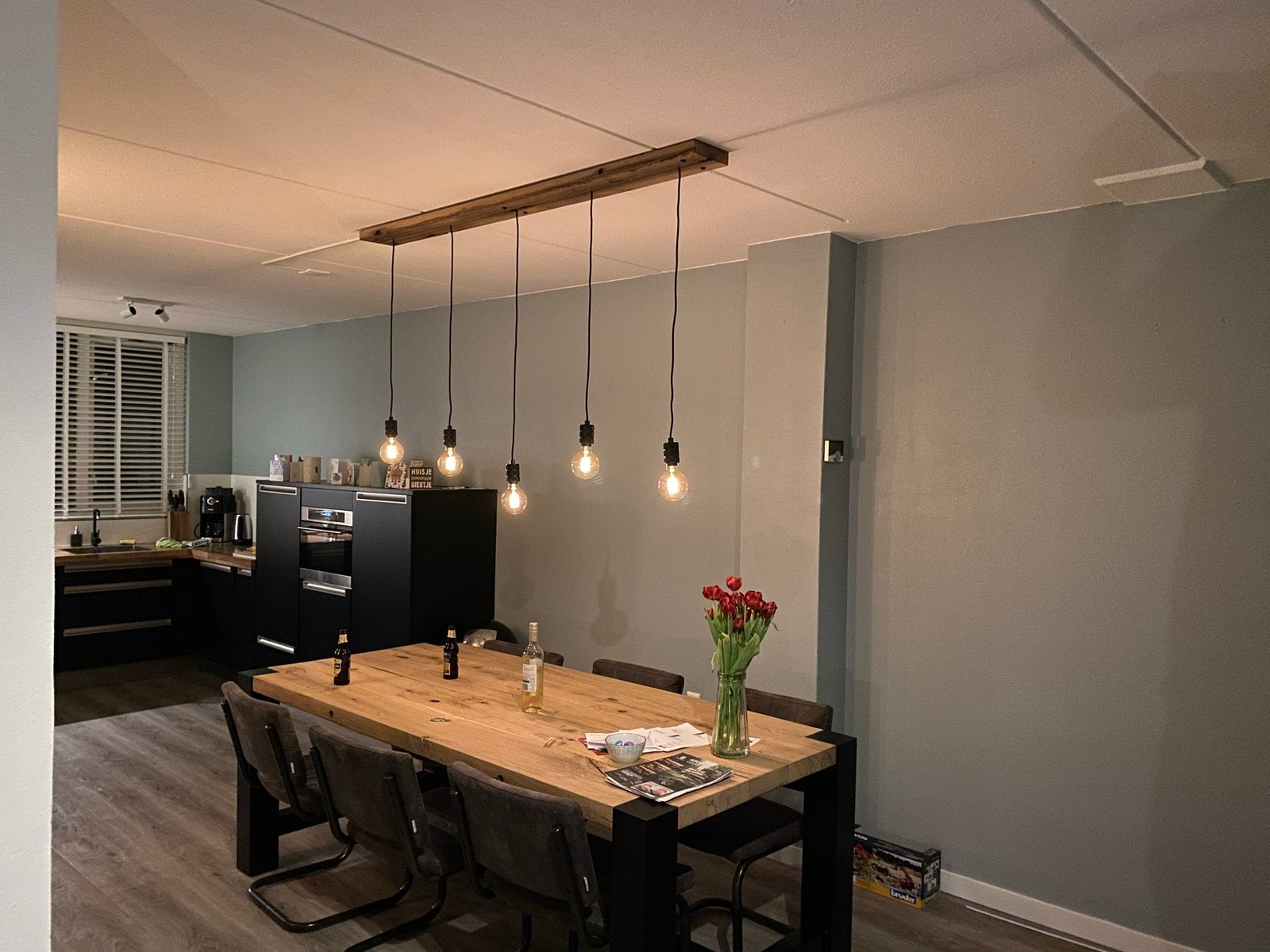 Keukentafel eettafel 220x100 eiken, Ophalen, Eikenhout, 200 cm of meer, 50 tot 100 cm