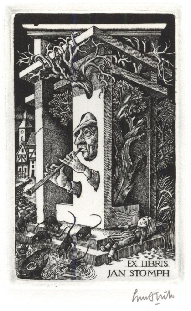 0744 Ex Libris Nederland : Lou Strik, 1988, Antiek en Kunst, Verzenden, Ex libris