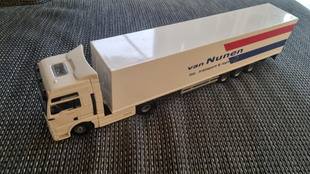 DAF Truck  PTT Post, Van Nunen trailer Lion Toys, 1:50, Ophalen of Verzenden, Gebruikt, Bus of Vrachtwagen, Overige merken