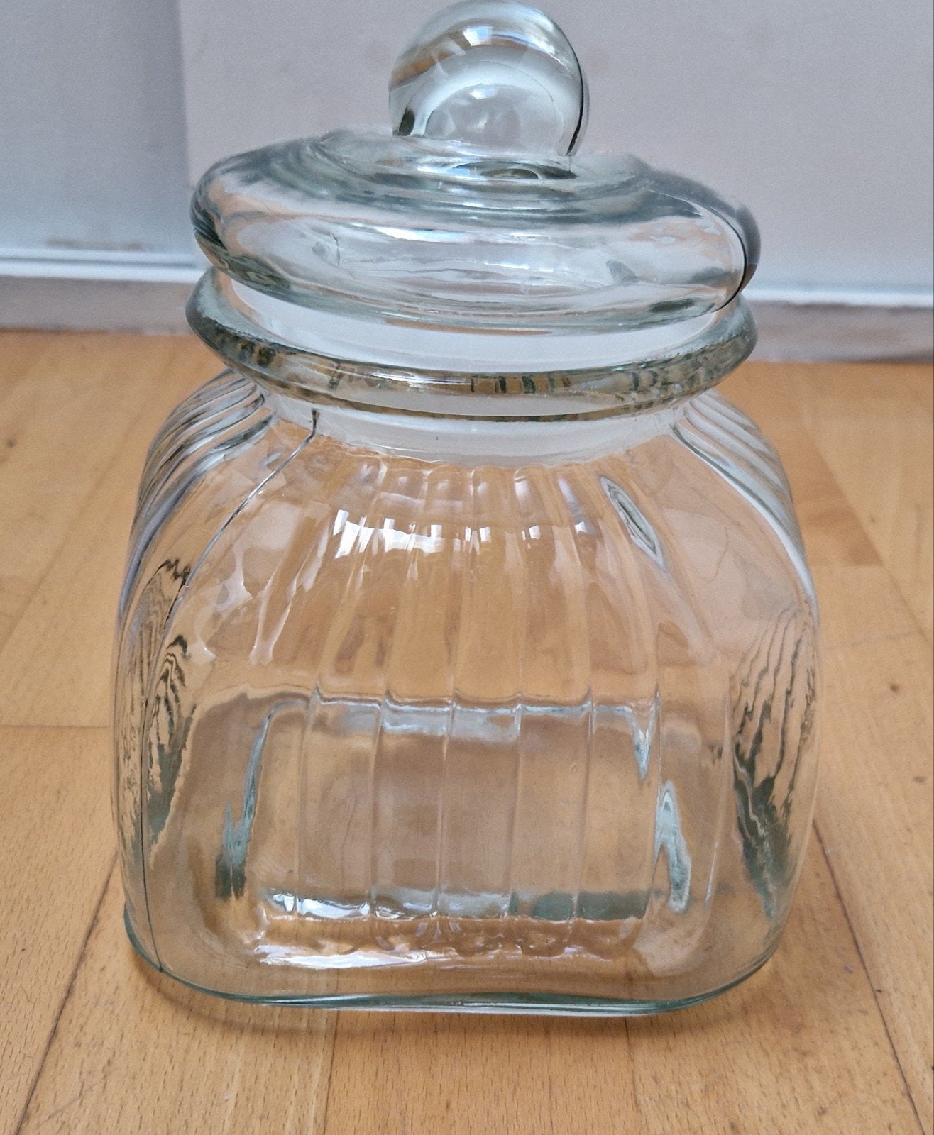 Grote glazen snoeppot / voorraadpot met deksel, Ophalen, Gebruikt, Glas