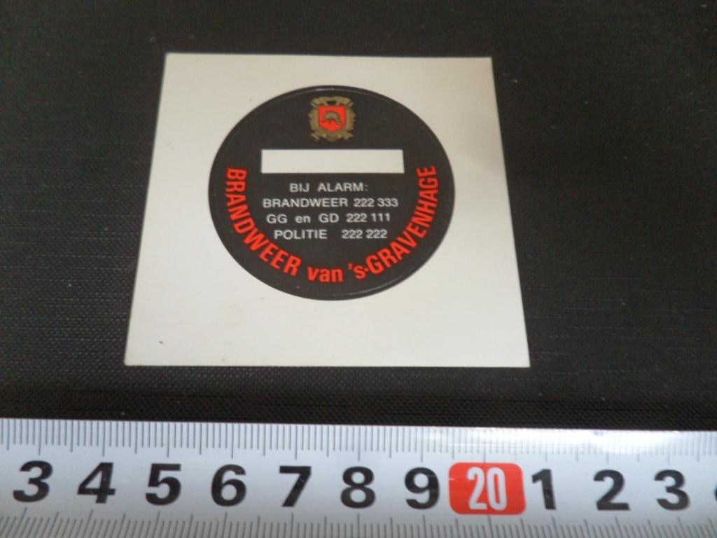 sticker telefoonplaatje brandweer van 's-gravenhage, Ophalen, Zo goed als nieuw