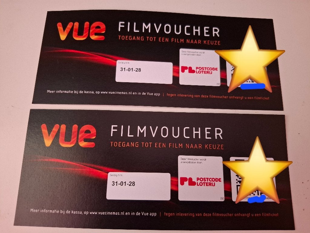 VUE filmvouchers - 2st., Twee personen, Niet van toepassing, Vrijkaartje alle films