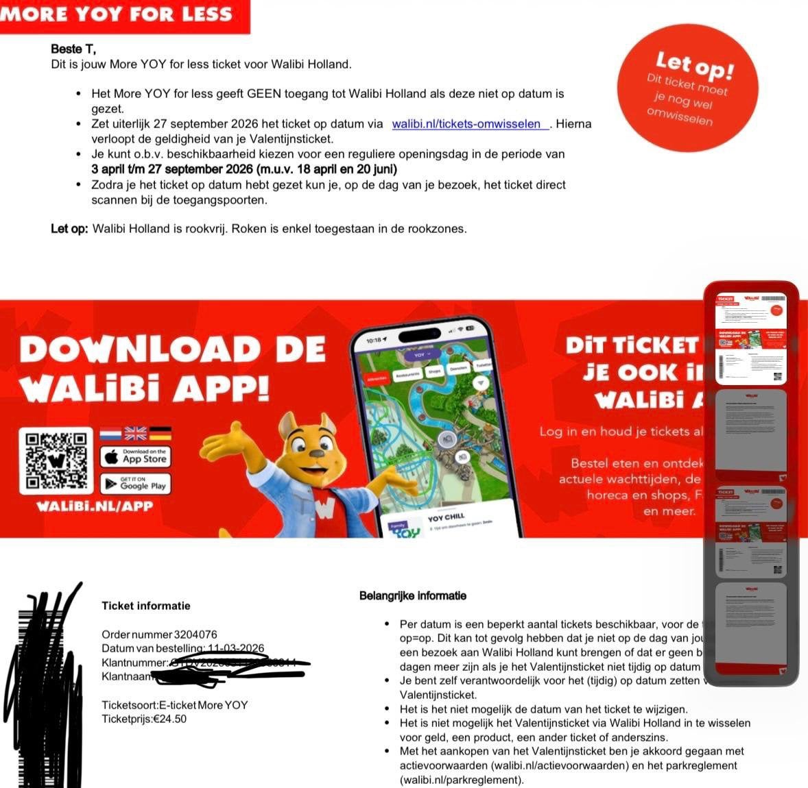 2 dagkaarten Walibi, Tickets en Kaartjes, Twee personen, Ticket of Toegangskaart