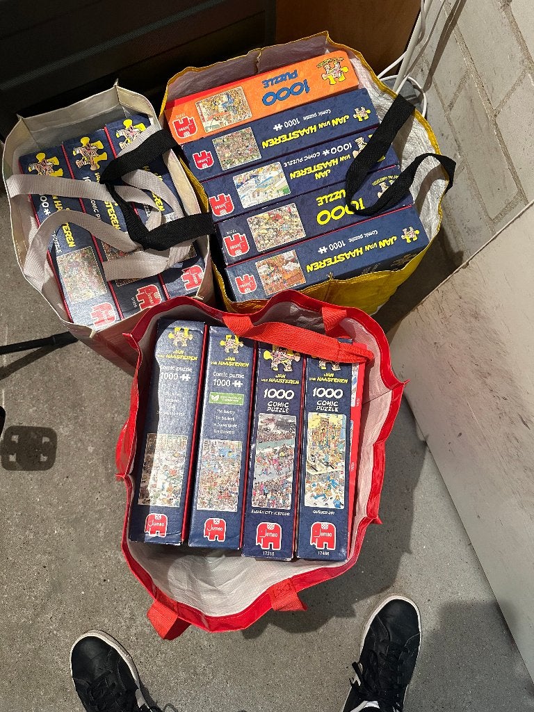 12 Jan van Haasteren puzzels 1000 stukjes, €10 per stuk, Ophalen, 500 t/m 1500 stukjes, Gebruikt, Legpuzzel